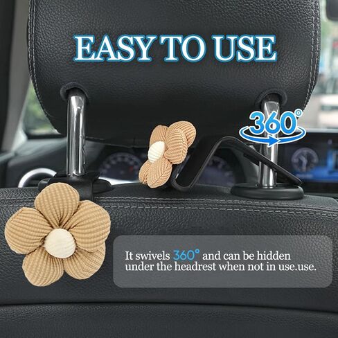 4PCS Car Seat Headrest Hook, Cute Flower Car Seat Back Hanging Hook, Auto Seat Purse Hanger Organizer for Handbag Clothes Coat Grocery Bag, Universal Interior Car Accessories (White) in Saudi Arabia