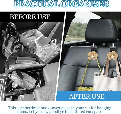 4PCS Car Seat Headrest Hook, Cute Flower Car Seat Back Hanging Hook, Auto Seat Purse Hanger Organizer for Handbag Clothes Coat Grocery Bag, Universal Interior Car Accessories (White) in Saudi Arabia