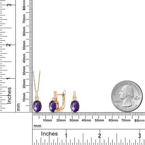 GEM Stone King Gemstone Birthstone and Lab Grown Diamond Pendant and Accorts Jewelry for Women in 18k Rose Gold Placed | بيضاوي 8x6mm وجولة 2.5mm | بسلسلة 18 بوصة in Kuwait