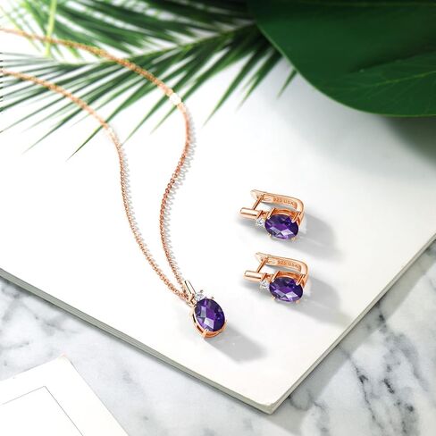 GEM Stone King Gemstone Birthstone and Lab Grown Diamond Pendant and Accorts Jewelry for Women in 18k Rose Gold Placed | بيضاوي 8x6mm وجولة 2.5mm | بسلسلة 18 بوصة in Kuwait
