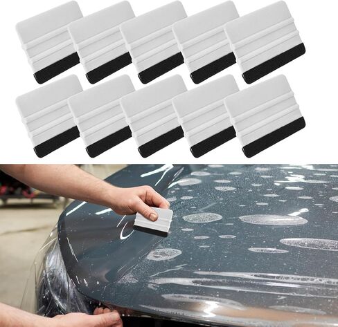 10pcs Vinyl Squeegee Felt Edge Squeegee, 4 Inch Felt Squeegee Applicator Tool Scraper Tool with Soft Felt Cloth Universal for Car Vinyl Wrap, Window Tint, Wallpaper, Decal Sticker (White) in Saudi Arabia
