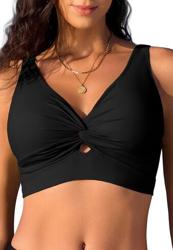 Zando Women's Bikini Top Bathing Suit Criss Cross Swimsuit Top V Neck Full Coverage Swim Tops ​Only in Saudi Arabia
