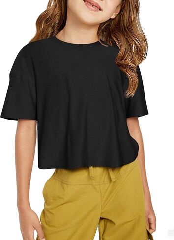 Yousify Girls Athletic Tirts Kids Summer Crewneck Short Sleeve Fashion Tops Tops Tees 5-14 Years in Saudi Arabia