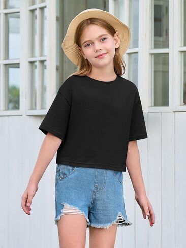 Yousify Girls Athletic Tirts Kids Summer Crewneck Short Sleeve Fashion Tops Tops Tees 5-14 Years in Saudi Arabia