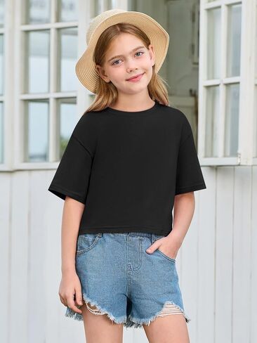 Yousify Girls Athletic Tirts Kids Summer Crewneck Short Sleeve Fashion Tops Tops Tees 5-14 Years in Saudi Arabia