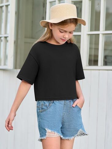 Yousify Girls Athletic Tirts Kids Summer Crewneck Short Sleeve Fashion Tops Tops Tees 5-14 Years in Saudi Arabia