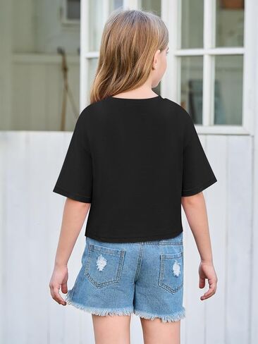 Yousify Girls Athletic Tirts Kids Summer Crewneck Short Sleeve Fashion Tops Tops Tees 5-14 Years in Saudi Arabia