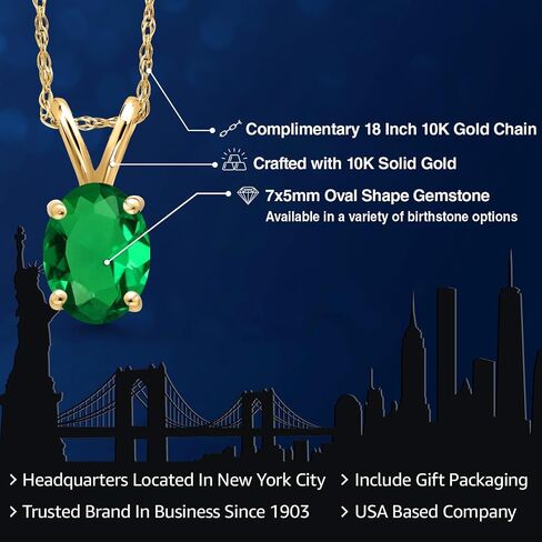 Gem Stone King 10K Yellow Gold 7X5MM Oval Gemstone Birthstone Solitaire Pendant Necklace | Gold Necklace for Women | 18 Inch Gold Chain in Saudi Arabia