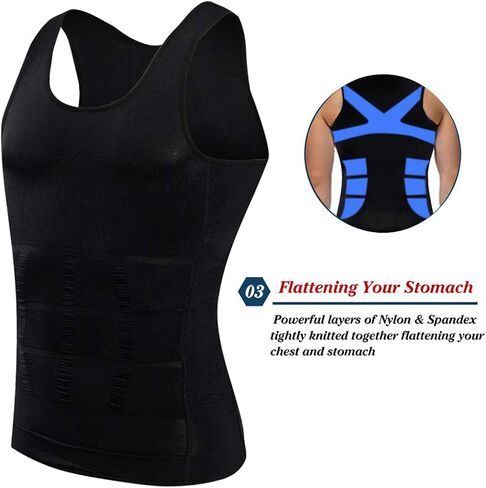 Mens Slimming Body Shaper Vest Chest Compression Shirt Workout Tank Tops Abs Abdomen Undershirts Tummy Control in Kuwait