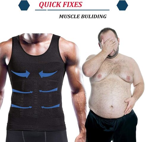 Mens Slimming Body Shaper Vest Chest Compression Shirt Workout Tank Tops Abs Abdomen Undershirts Tummy Control in Kuwait