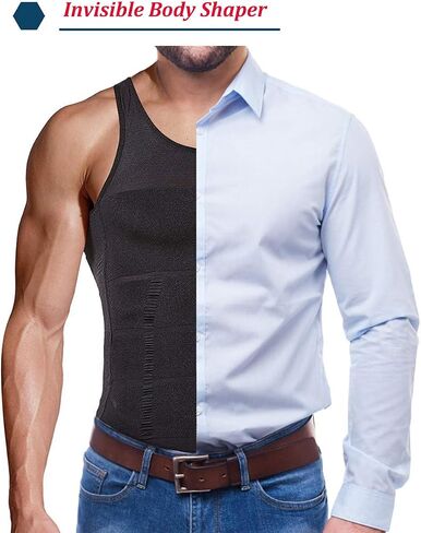 Mens Slimming Body Shaper Vest Chest Compression Shirt Workout Tank Tops Abs Abdomen Undershirts Tummy Control in Kuwait