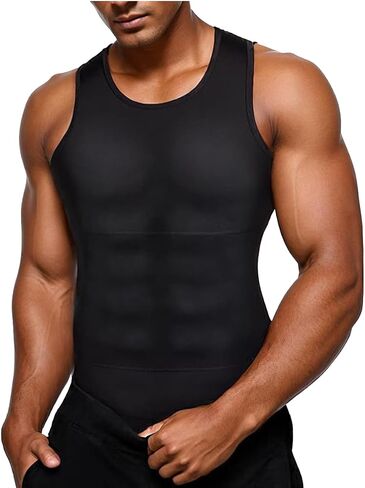 Mens Slimming Body Shaper Vest Chest Compression Shirt Workout Tank Tops Abs Abdomen Undershirts Tummy Control in Kuwait