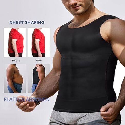Mens Slimming Body Shaper Vest Chest Compression Shirt Workout Tank Tops Abs Abdomen Undershirts Tummy Control in Kuwait