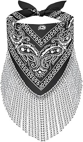 Clobeau Disco مهزلة Bandana Cowboy Cowgirl Western Bachelorette Bandanas Sparkly Rhinestone Fringe Bandanas for Women Men in Saudi Arabia