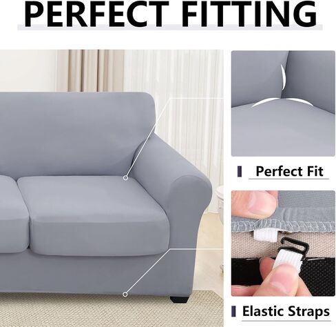 hyha 4 Pieces Couch Covers for 3 Cushion Couch, Sofa Covers Washable Soft Sofa Slipcovers, Stretch Couch Covers for Dogs, Furniture Protector with Elastic Straps (Sofa, Dark Gray) in Kuwait