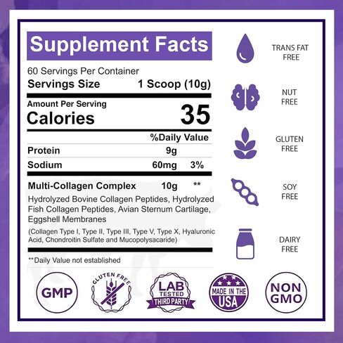 Zammex Multi Collagen Peptides, 5 Types of Hydrolyzed Collagen Unflavored Protein Powder, 60 Serving, Premium Grass-Fed Beef, Chicken, Wild Fish, Eggshell, Keto & Paleo Friendly, Easy Mix in Saudi Arabia