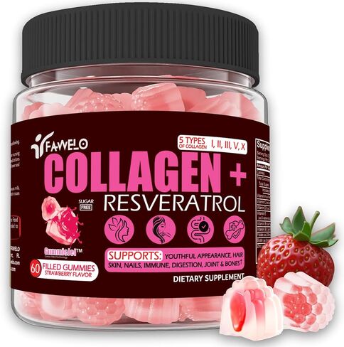 Multi Collagen Gummies Peptides Hydrolyzed Type I, II, III, V, X Plus Resveratrol Hyaluronic Acid & Biotin Gummies for Hair Skin and Nails Vitamins | Colageno Hidrolizado for Women & Men | Sugar Free in Saudi Arabia