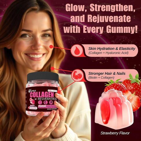 Multi Collagen Gummies Peptides Hydrolyzed Type I, II, III, V, X Plus Resveratrol Hyaluronic Acid & Biotin Gummies for Hair Skin and Nails Vitamins | Colageno Hidrolizado for Women & Men | Sugar Free in Saudi Arabia