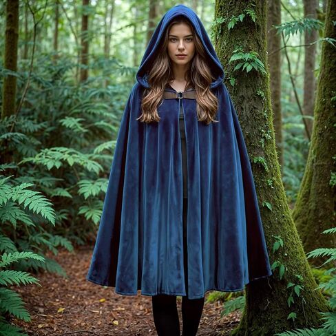 JIURUN زي الهالوين عباءة عصر النهضة مع غطاء محرك السيارة، عباءة مخملية بقلنسوة على شكل هوبيت من القرون الوسطى للرجال والنساء in Kuwait