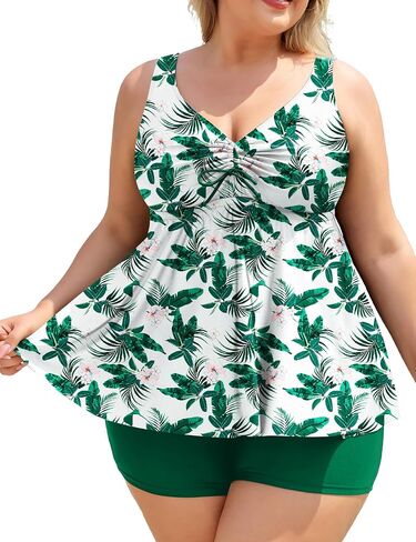 COOTRY Plus Size Tankini Swimsuits for Women Two Piece Bathing Suit Modest Swim Suit Flowy Swimwear with Boyshorts in Saudi Arabia