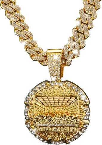 Hip-hop Cuban Chain, Rhinestone Pendant Necklace Jewelry For Men，Men's Fashion Jewelry，Women's Jewelry in Saudi Arabia
