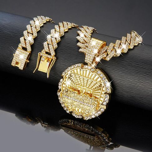 Hip-hop Cuban Chain, Rhinestone Pendant Necklace Jewelry For Men，Men's Fashion Jewelry，Women's Jewelry in Saudi Arabia