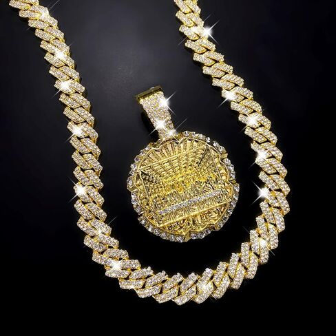 Hip-hop Cuban Chain, Rhinestone Pendant Necklace Jewelry For Men，Men's Fashion Jewelry，Women's Jewelry in Saudi Arabia