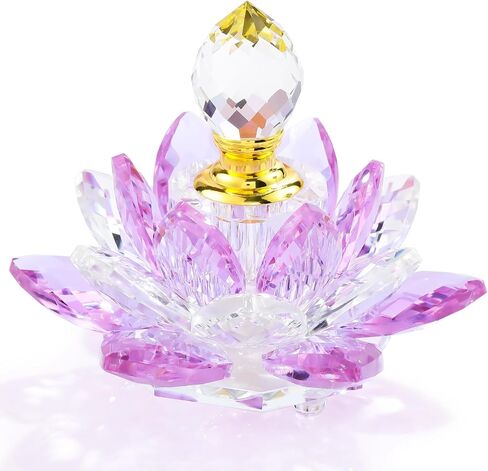 YWHL Small Colorful Crystal Vintage Empty Perfume Bottle, Mini Glass Refillable Lotus Perfume Bottles, Handmade Lotus Figurines Decoration Gifts for Women in Saudi Arabia