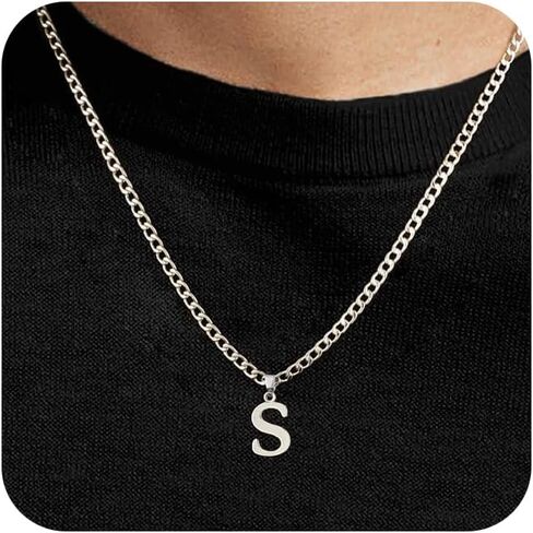 Initial A-Z Letter Pendant Necklace for Men 18K Gold Plated Capital Initial Necklace Cuban Link Chain 4mm 20 Inch Jewelry Gift in Kuwait