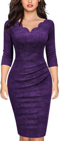 Miusol Women's Retro Ruffle Style 3/4 Sleeve Sparkly Cocktail Dress in Saudi Arabia