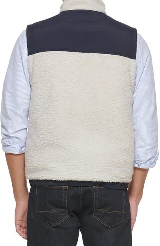 Tommy Hilfiger Men's Contrast Sherpa Stand Collar Vest, Navy, Large in Saudi Arabia