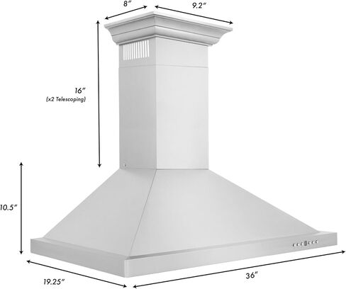 ZLINE 36 in. Convertible Vent Wall Mount Range Hood in Stainless Steel with Crown Molding (KBCRN-36) in Kuwait