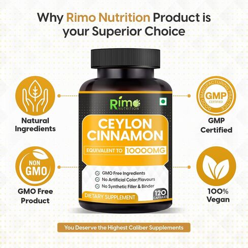 Ceylon Cinnamon Capsules 1000mg Per Serving 120 Capsules Gluten Free, Pure, Non-GMO & Gluten Free in Saudi Arabia