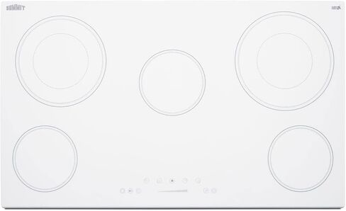 Summit Appliance CR5B30T8W 30" Wide 5-Burner Radiant Cooktop, White, Ceramic Glass Surface, Digital Touch Controls, 9 Power Levels, Programmable Timer, Residual Heat Indicator, 208-240v Operation in Saudi Arabia