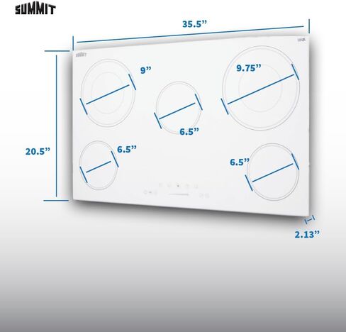 Summit Appliance CR5B30T8W 30" Wide 5-Burner Radiant Cooktop, White, Ceramic Glass Surface, Digital Touch Controls, 9 Power Levels, Programmable Timer, Residual Heat Indicator, 208-240v Operation in Saudi Arabia