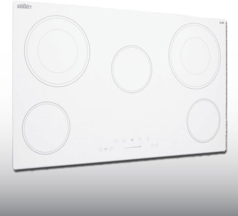Summit Appliance CR5B30T8W 30" Wide 5-Burner Radiant Cooktop, White, Ceramic Glass Surface, Digital Touch Controls, 9 Power Levels, Programmable Timer, Residual Heat Indicator, 208-240v Operation in Saudi Arabia