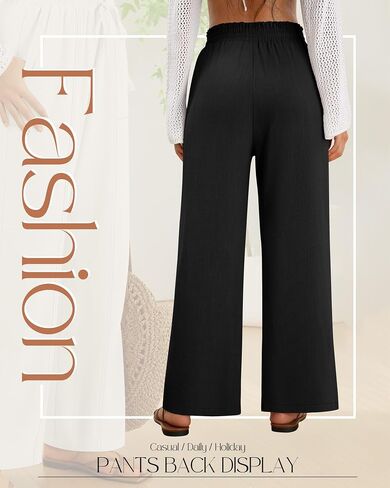 2 Pack Women's Linen Pants Summer Wide Leg Drawstring Elastic Waist Pant Casual Loose Fit Beach Trousers with Pockets in Saudi Arabia