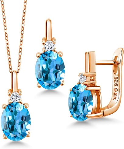 GEM Stone King Gemstone Birthstone and Lab Grown Diamond Pendant and Accorts Jewelry for Women in 18k Rose Gold Placed | بيضاوي 8x6mm وجولة 2.5mm | بسلسلة 18 بوصة in Kuwait
