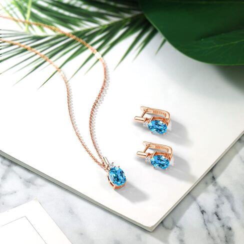GEM Stone King Gemstone Birthstone and Lab Grown Diamond Pendant and Accorts Jewelry for Women in 18k Rose Gold Placed | بيضاوي 8x6mm وجولة 2.5mm | بسلسلة 18 بوصة in Kuwait