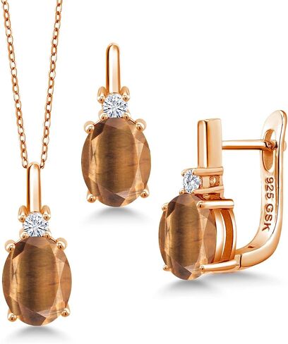 GEM Stone King Gemstone Birthstone and Lab Grown Diamond Pendant and Accorts Jewelry for Women in 18k Rose Gold Placed | بيضاوي 8x6mm وجولة 2.5mm | بسلسلة 18 بوصة in Kuwait