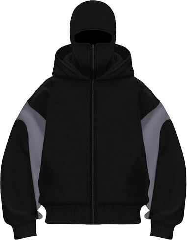 EUDOLAH Balaclava Jacket Zip Up Fashion Double Layer Hoodie Hip Hop Outerwear Jacket Y2K Clothing for Men and Women in Saudi Arabia
