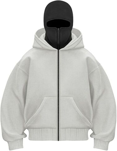 EUDOLAH Balaclava Jacket Zip Up Fashion Double Layer Hoodie Hip Hop Outerwear Jacket Y2K Clothing for Men and Women in Saudi Arabia