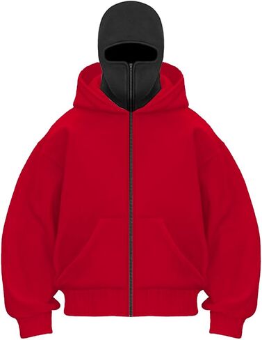 EUDOLAH Balaclava Jacket Zip Up Fashion Double Layer Hoodie Hip Hop Outerwear Jacket Y2K Clothing for Men and Women in Saudi Arabia