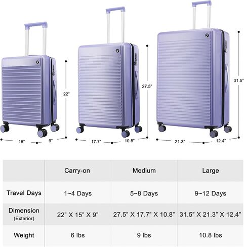 JWORLD NEW YORK Luggage Spinner Wheels. Expandable Hard-Side Suitcases, Misty Purple, 3-Piece Set in Saudi Arabia