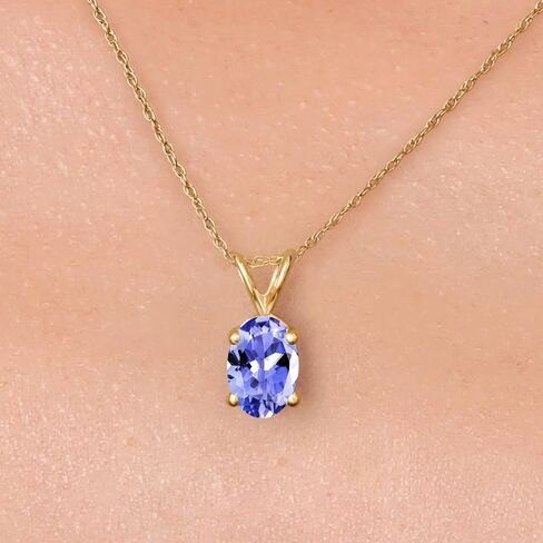 Gem Stone King 10K Yellow Gold 7X5MM Oval Gemstone Birthstone Solitaire Pendant Necklace | Gold Necklace for Women | 18 Inch Gold Chain in Saudi Arabia