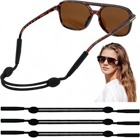 Eye Glasses Strap, 3 Pcs No Tail Adjustable Eyeglasses Strap Holder for Women Men Kids, Eyeglass Holders Around Neck, Eyewear String Lanyard Retainer (Black, 8-14 in) in Kuwait
