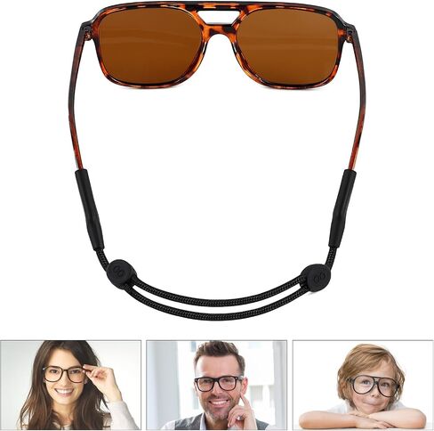 Eye Glasses Strap, 3 Pcs No Tail Adjustable Eyeglasses Strap Holder for Women Men Kids, Eyeglass Holders Around Neck, Eyewear String Lanyard Retainer (Black, 8-14 in) in Kuwait