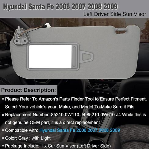 NHILES DRIVER SIDE SIDE SIDE SUN POSOR يناسب Hyundai Santa Fe 2006-2009 Sunshade مع الضوء 852100W110J4 اللون الرمادي in Kuwait