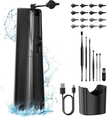 Ear Wax Removal Cleaning Kit - BANKKY Electric Ear Cleaner with 7 Pcs Ear Pick & 16 Replaceable Eartips and 3 Cleaning Modes, Water Powered Irrigation Kit for Adults & Kids, Safe & Effective in Saudi Arabia