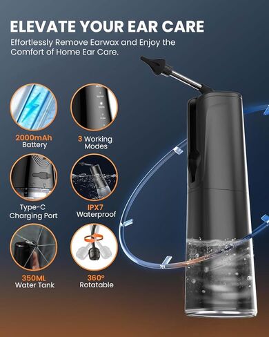Ear Wax Removal Cleaning Kit - BANKKY Electric Ear Cleaner with 7 Pcs Ear Pick & 16 Replaceable Eartips and 3 Cleaning Modes, Water Powered Irrigation Kit for Adults & Kids, Safe & Effective in Saudi Arabia